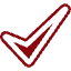 A thick, dark red checkmark with a bold outline, angled to the right, on a transparent background.